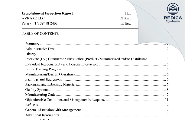 EIR - AvKARE [Pulaski / United States of America] - Download PDF - Redica Systems