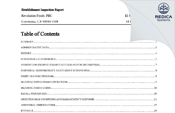 EIR - Revolution Foods, PBC [Commerce / United States of America] - Download PDF - Redica Systems