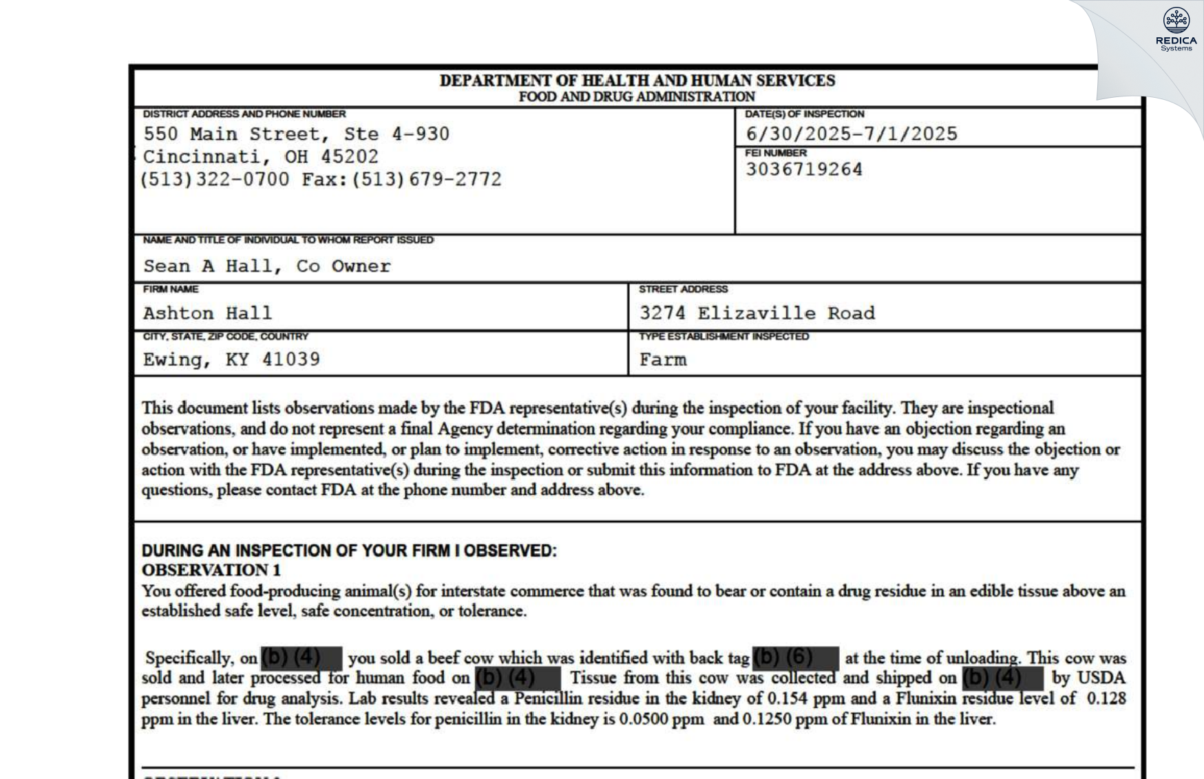 FDA 483 - Ashton Hall [Ewing / United States of America] - Download PDF - Redica Systems