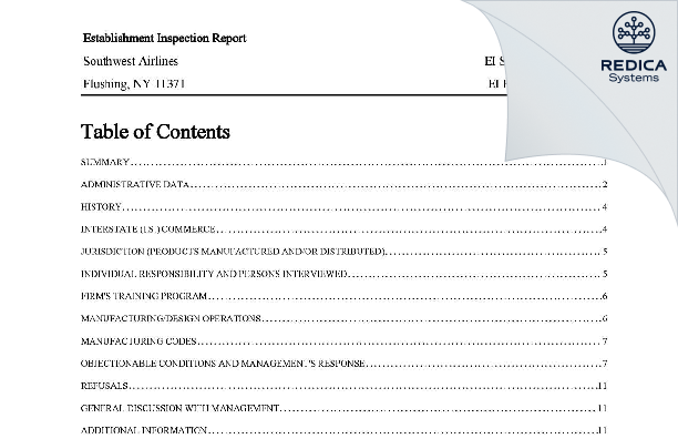 EIR - Southwest Airlines [Flushing / United States of America] - Download PDF - Redica Systems