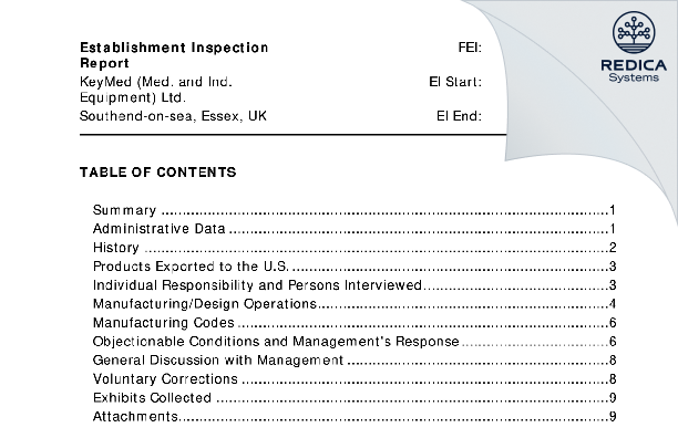 EIR - KeyMed (Medical and Industrial Equipment) Ltd. [Southend-On-Sea / United Kingdom of Great Britain and Northern Ireland] - Download PDF - Redica Systems