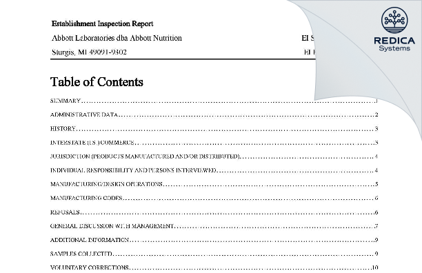 EIR - Abbott Laboratories [Sturgis / United States of America] - Download PDF - Redica Systems
