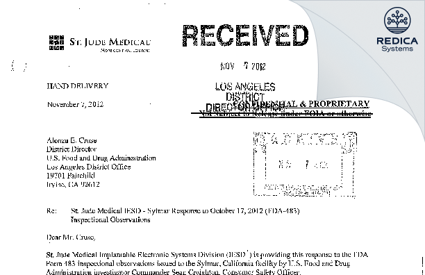FDA 483 Response - Abbott Medical [Sylmar / United States of America] - Download PDF - Redica Systems