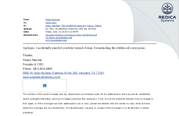 FDA 483 Response - Empower Clinic Services LLC dba Empower Pharmacy [Houston / United States of America] - Download PDF - Redica Systems
