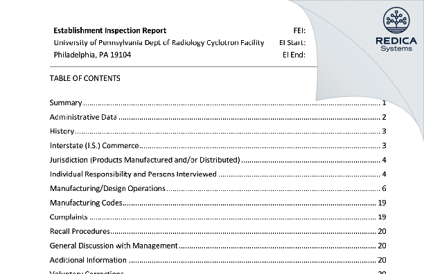 EIR - Cyclotron Facility University of Pennsylvania [Philadelphia / United States of America] - Download PDF - Redica Systems