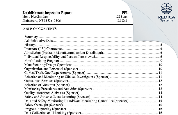 EIR - Novo Nordisk Inc. [Plainsboro / United States of America] - Download PDF - Redica Systems