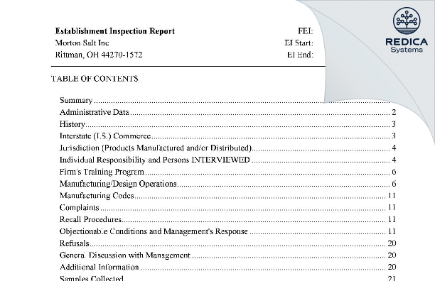 EIR - Morton Salt, Inc. [Rittman / United States of America] - Download PDF - Redica Systems