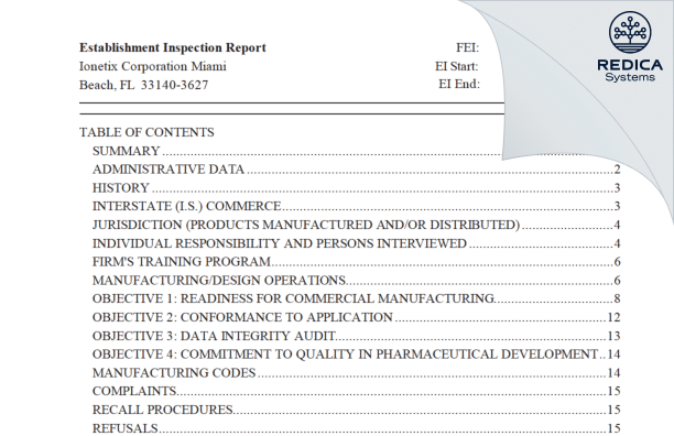 EIR - Ionetix Corporation [Miami Beach / United States of America] - Download PDF - Redica Systems