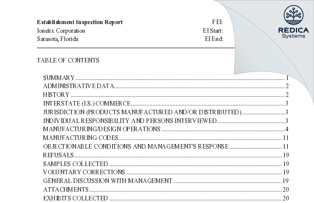 EIR - Ionetix Corporation [Venice / United States of America] - Download PDF - Redica Systems