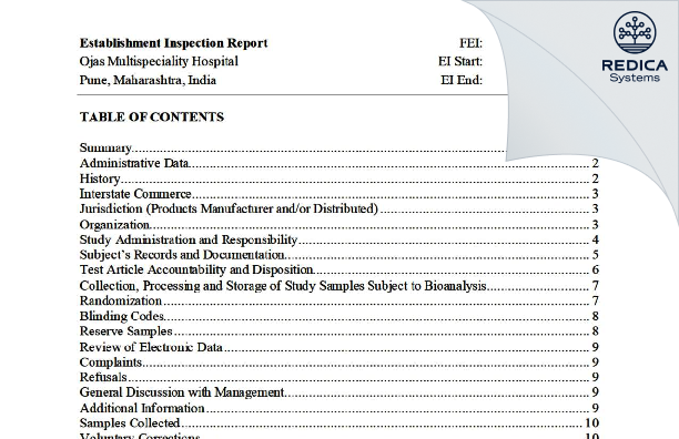 EIR - Ojas Multispeciality Hospital [Pune / India] - Download PDF - Redica Systems