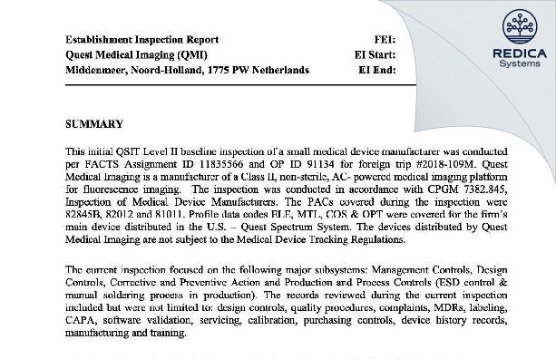 EIR - Quest Medical Imaging [Middenmeer / Netherlands] - Download PDF - Redica Systems