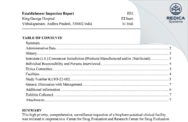 EIR - King George Hospital [Visakhapatnam / India] - Download PDF - Redica Systems
