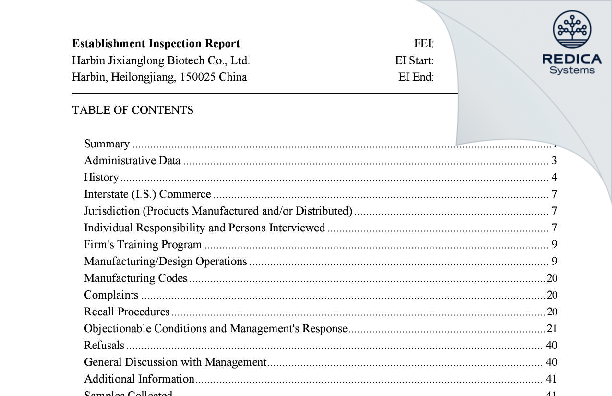EIR - Harbin Jixianglong Biotech Co., Ltd. [Harbin / China] - Download PDF - Redica Systems