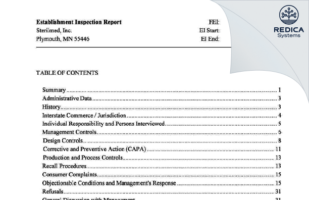 EIR - Sterilmed, Inc. [Minneapolis / United States of America] - Download PDF - Redica Systems