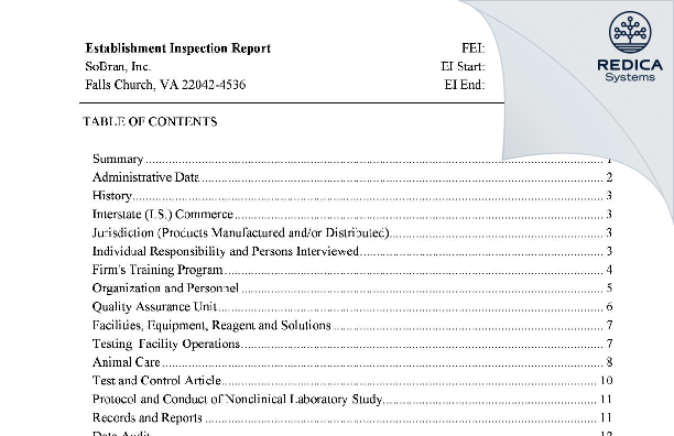EIR - SoBran, Inc. [Falls Church / United States of America] - Download PDF - Redica Systems