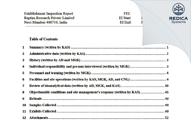 EIR - Raptim Research Private Limited [Navi Mumbai / India] - Download PDF - Redica Systems