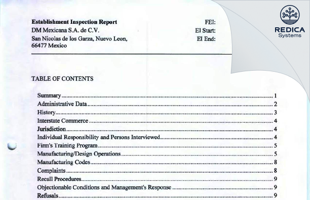 EIR - DM Mexicana S.A. de C.V. [San Nicolás De Los Garza / Mexico] - Download PDF - Redica Systems