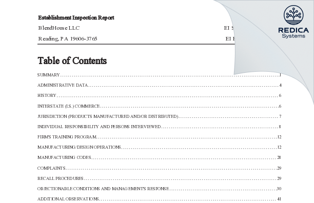 EIR - BlendHouse LLC [Reading / United States of America] - Download PDF - Redica Systems