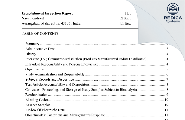 EIR - Navin Kasliwal, Dr. [Bhagya Nagar / India] - Download PDF - Redica Systems